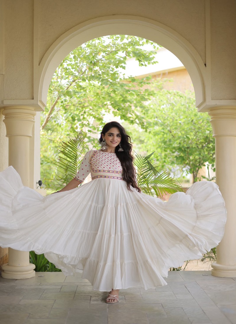 Lw 9346 Cotton With Multi Thread Embroidered Navratri Gown